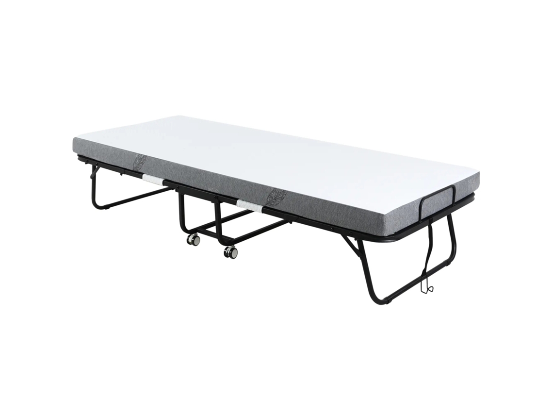 Cama Dobrável Rodas 200x75 Aço Espuma Branca/preta Portátil