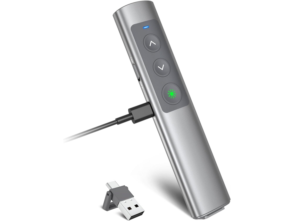 Apresentador Sem Fios ZRUXE Clicker 2 em 1 Usb c/usb a Liga de Alumínio Controlo Remoto de Slides Ideal para Apresentações Powerpoint e Mac