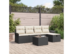 Vidaxl Conjunto De Sofá De Jardim Manual 6 Pcs Preto E Creme Vime Pe