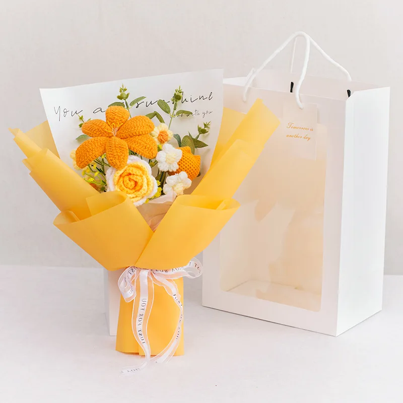 Bolsa De Mão Criativa Com Buquê De Rosas Artificiais De Crochê, Presente Para O Dia Dos Namorados
