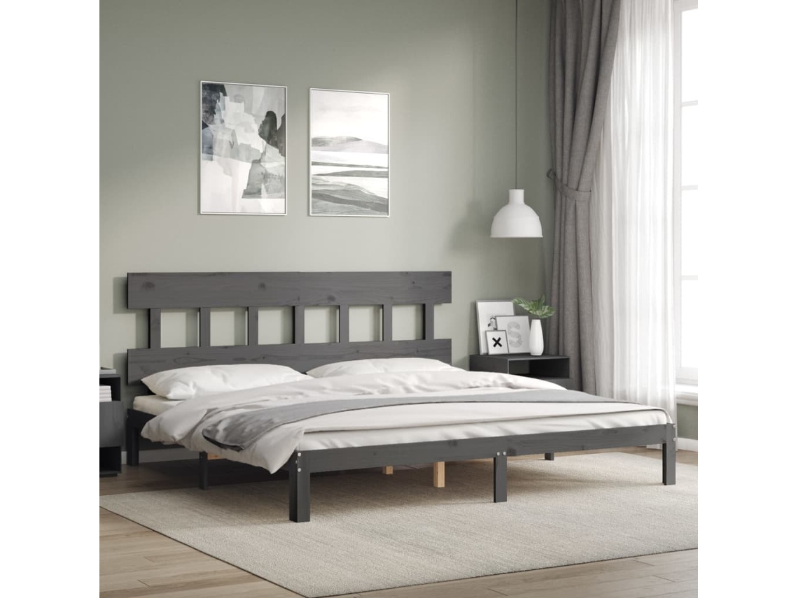 Estrutura De Cama Com Cabeceira 200x200 Cm Madeira Maciça Cinza