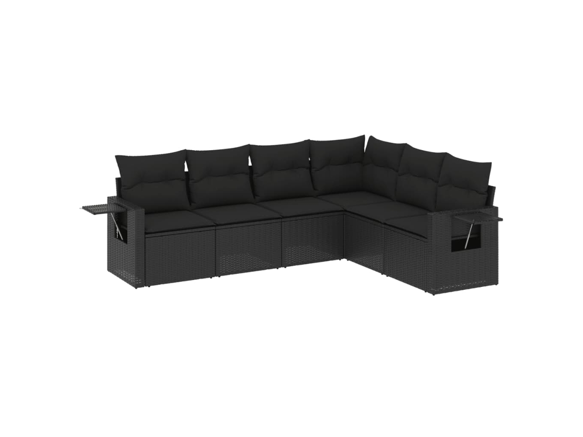 Conjunto Sofás de Jardim 6 Pcs com Almofadões Vime Pe Preto MAISON EXCLUSIVE (6 pcs)