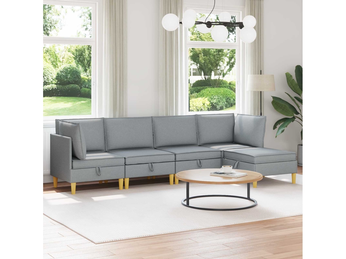 Vidaxl Conjunto De Sofá Modular Com Armazenamento 5 Pcs Cinzento-claro