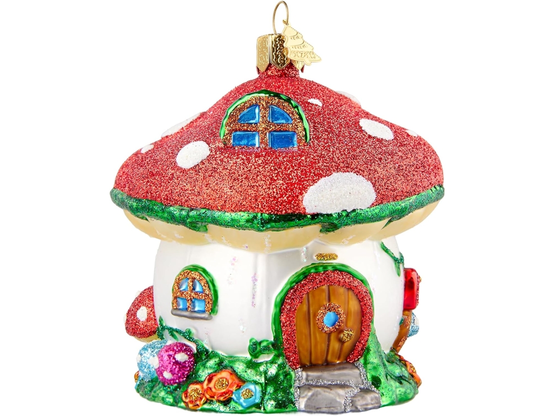 Enfeite De Natal Em Vidro Com Formato De Coração E De Em Cogumelo
