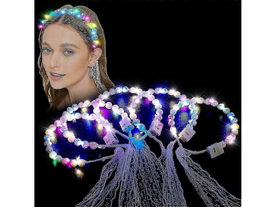 5 Faixas De Cabeça Com Pérolas E Led Brancas, Acessórios Neon Para Halloween