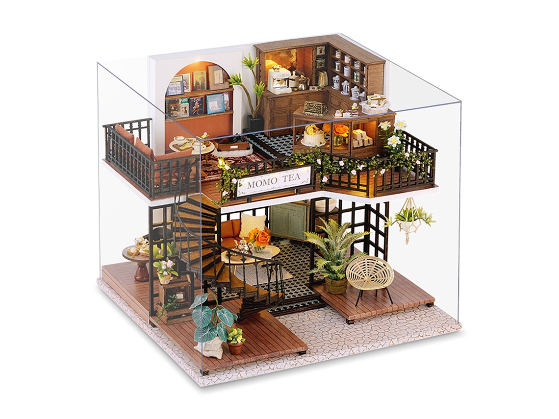 Maquete 3d Da Casa De Chá Momo, Com Capa Protetora Contra Poeira E Luzes De Led, Dimensões 22x19x18 Cm.