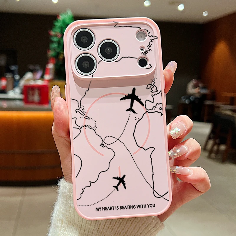 Capa Magnética Para Iphone 13 Com Estampa De Avião (rosa), Em Policarbonato Rígido.