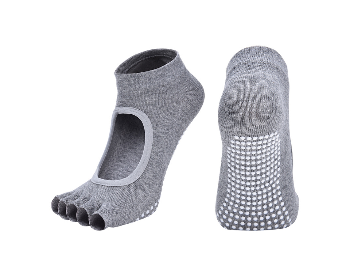 Calcetas de Yoga com Meia Ponta Transpirável e Antiderrapante para Pilates e Barre Cor Cinza S/MARCA