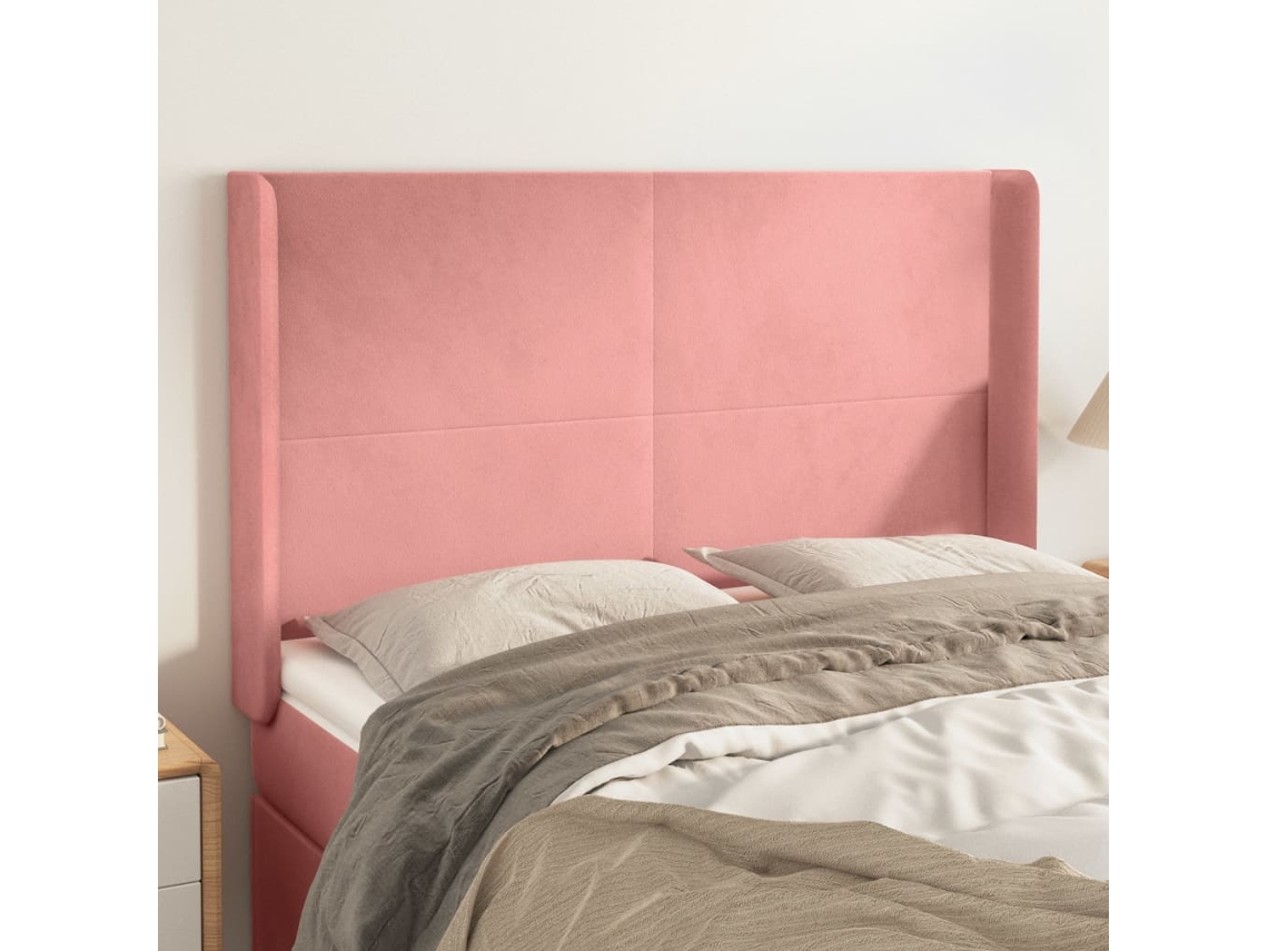 Vidaxl Cabeceira Cama C/ Abas Veludo 147x16x118/128 Cm Rosa