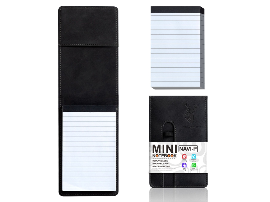 Mini Pocket Notebook A7 Deer Head Cover Black + Refill 50-sheets Lined Pen