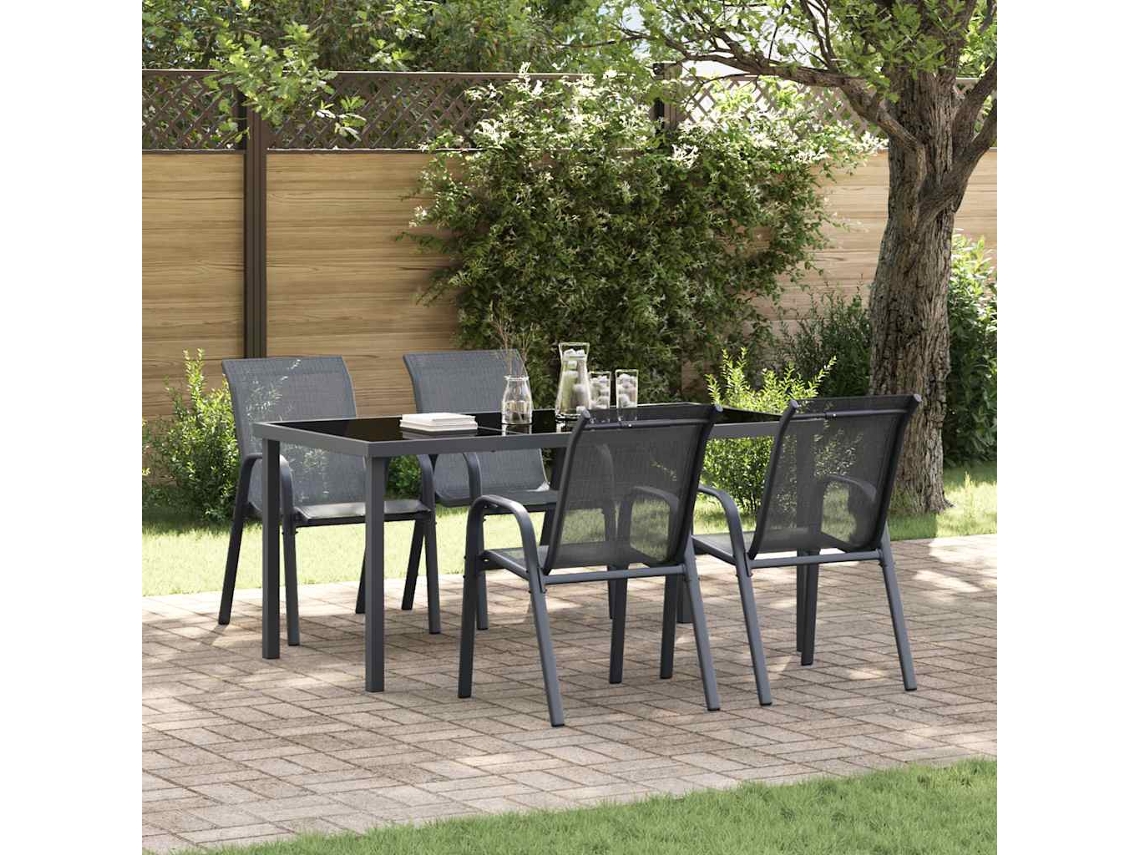 Vidaxl Cadeiras De Jardim Empilháveis 4 Pcs Textilene Cinzento