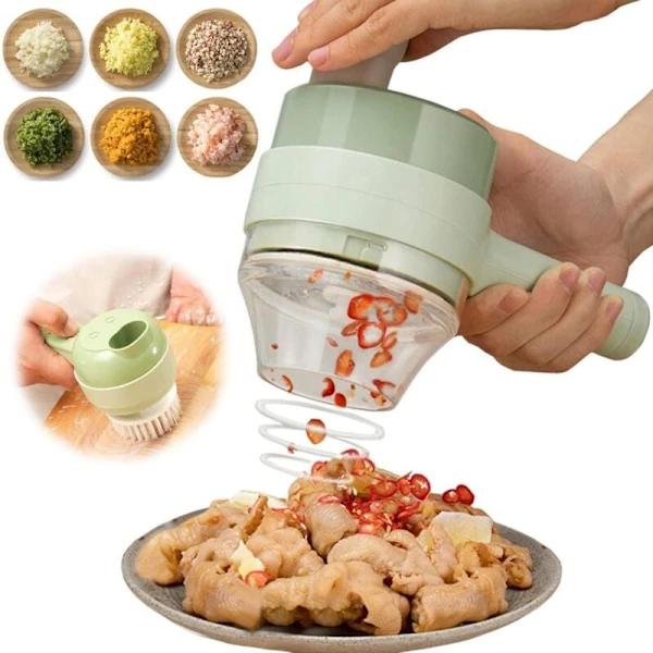 Mini Picador De Alho Elétrico, 4 Em 1, Para Legumes, Carne E Frutas