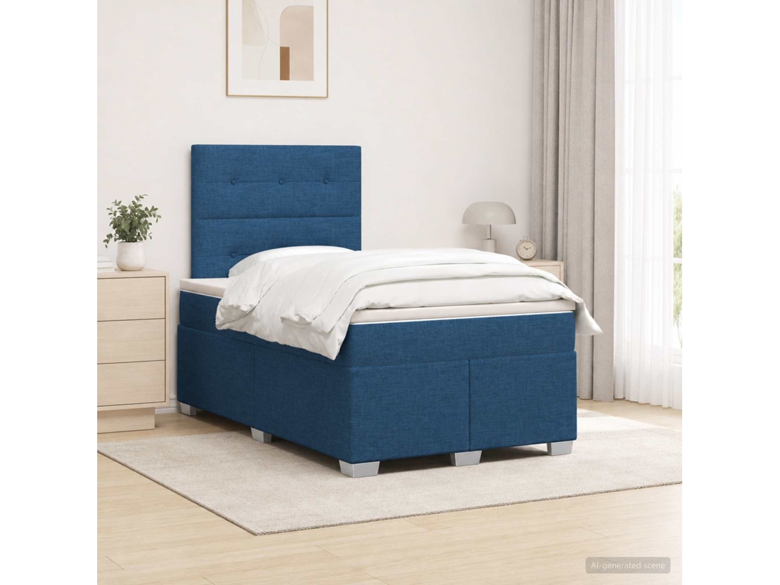 Vidaxl Cama Box Spring Com Colchão Azul 120 X 190 Cm Tecido