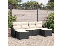 Vidaxl Conjunto De Sofás Com Almofada 6 Pcs Preto Vime Pe