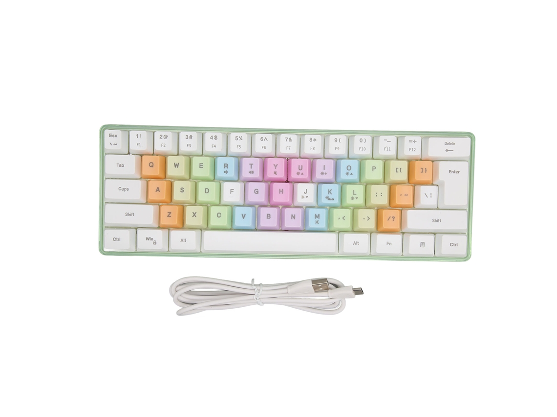Mini Teclado Mecânico Rgb Com Fio, 61 Teclas Coloridas E Retroiluminadas Para Jogos E Escritório, Branco Slowmoose