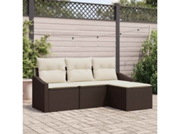 Vidaxl Conjunto De Sofás Com Almofada 4 Pcs Marrom E Creme Vime Pe
