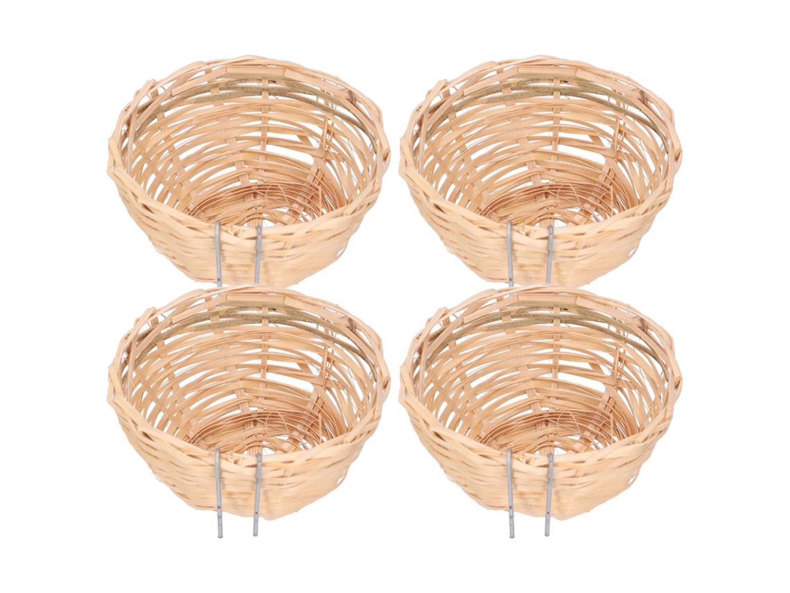 4pcs Ninho de Pássaro de Bambu Tecido à Mão para Aves Pequenas, com Gancho