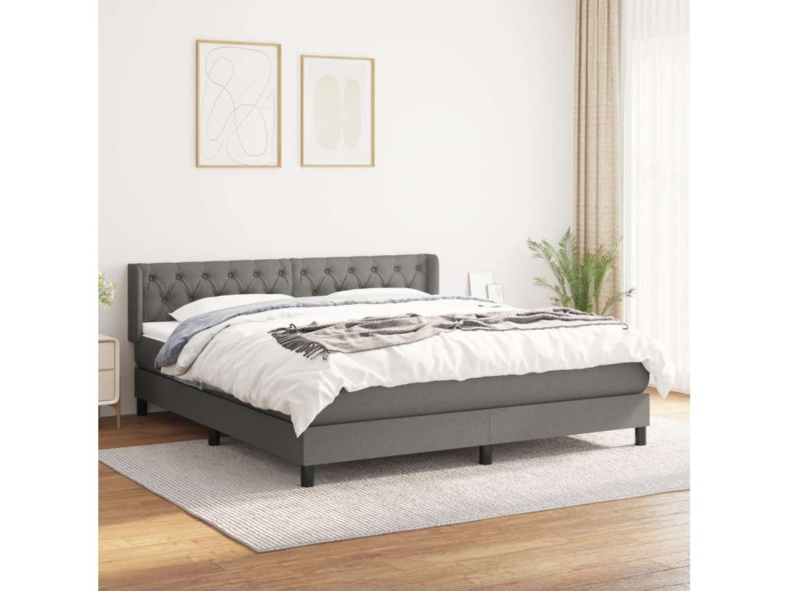 Cama Com Molas/colchão 160x200 Cm Tecido Cinzento-escuro