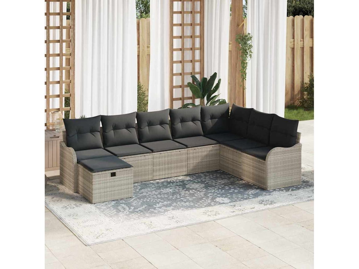 Vidaxl Conjunto De Sofá De Jardim 8 Unid. Cinzento-claro Vime Pe