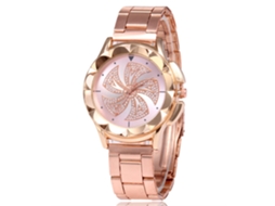 Relógio de pulso elegante em aço inoxidável com mecanismo de quartzo, para homens e mulheres (rosa)