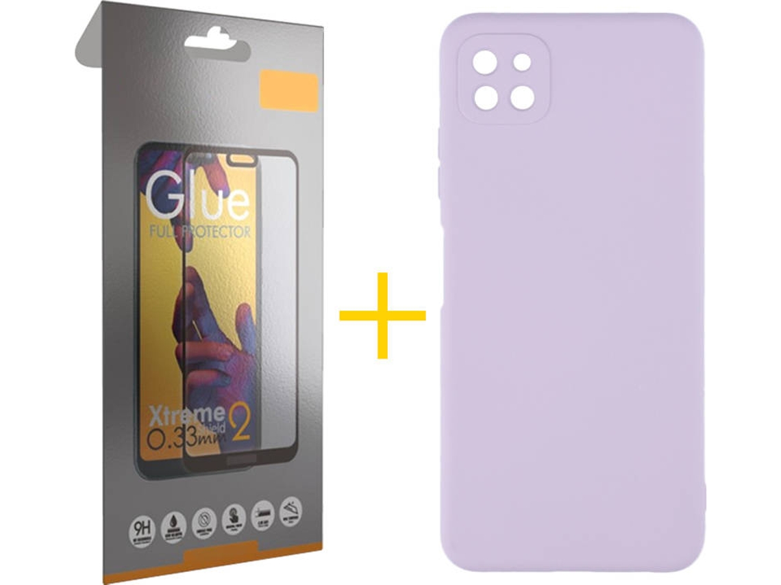 Capa e Película de Vidro Full Samsung Galaxy A22 5G SKYHE Silicone Líquido Roxo
