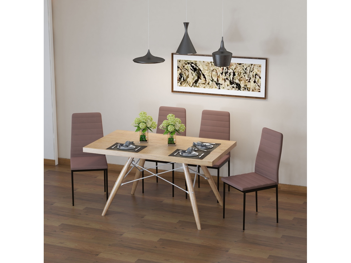 Conjunto De 4 Cadeiras Estofadas Para Sala Estar Ou Jantar, Poltronas Cozinha Modernas, Em Metal E Tecido Caqui