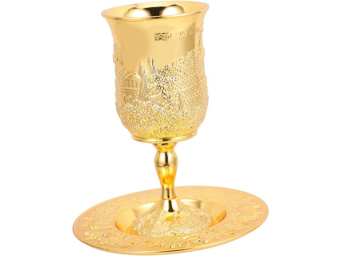 Conjunto De Taças Para Kidush Em Liga De Zinco Dourado, Reutilizável E Durável