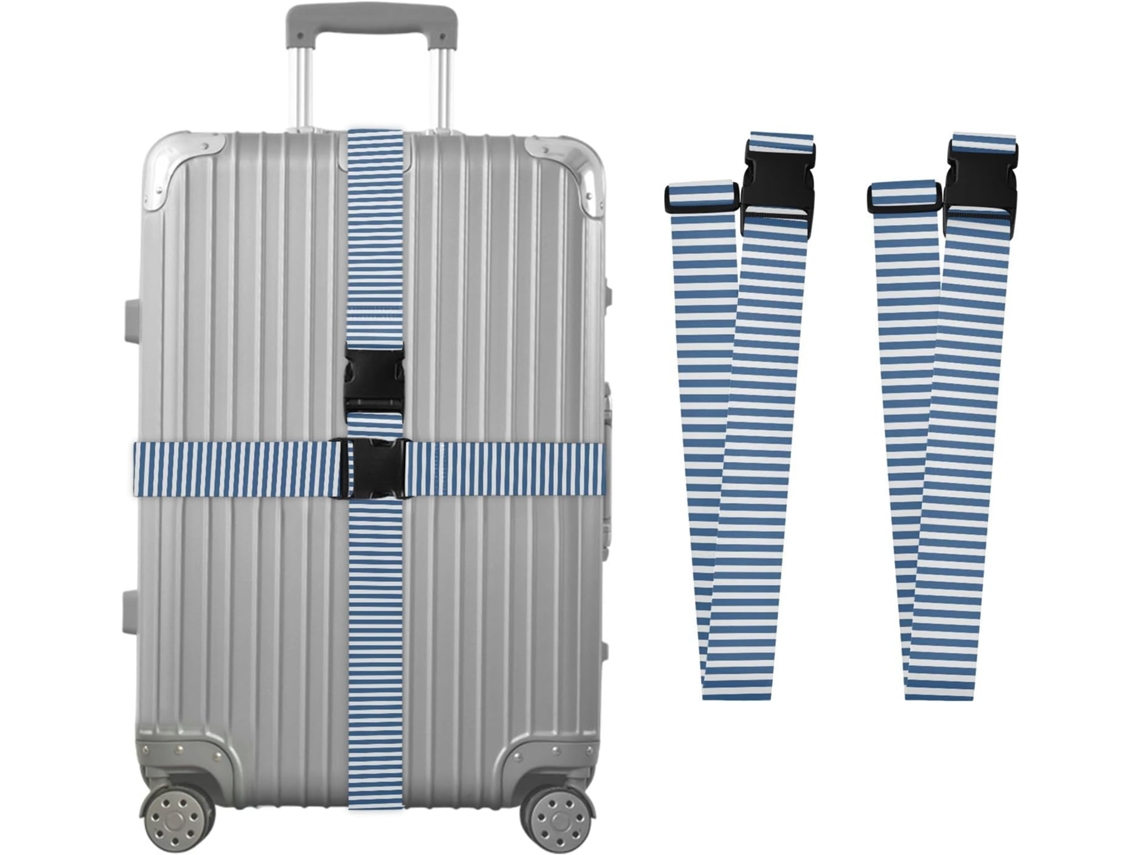 Conjunto De 2 Cintas Bagagem Listradas Em Azul E Branco Para Malas, Cintas De Viagem, Acessórios Para Cintos, Conector