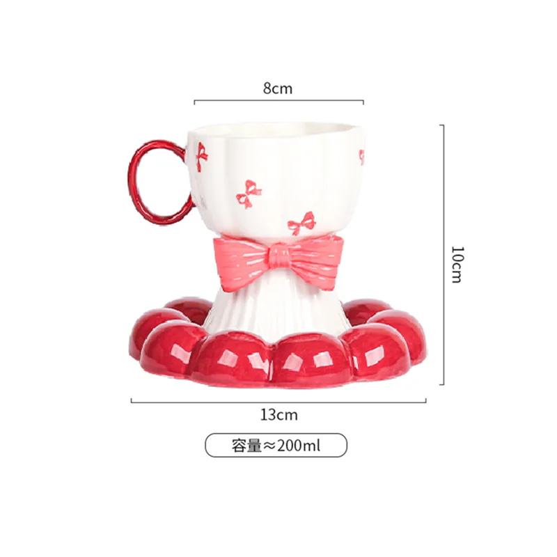 Caneca de Café de Cerâmica , Louça em Tons de Dopamina, Caneca Fofa para Chá da Tarde com Gravata Borboleta. MDUG (vermelha, 200 Ml)