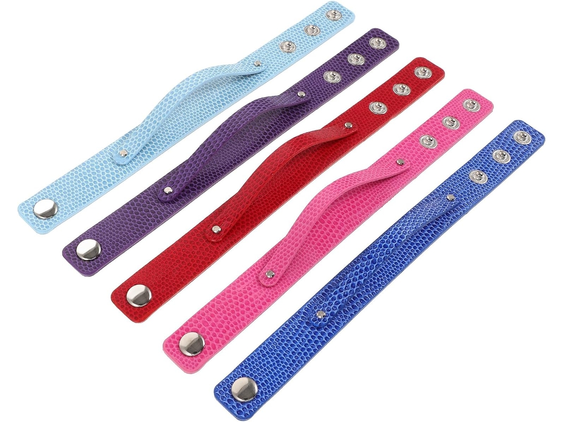 Pacote com 5 Pulseiras Ajustáveis em Couro Pu Fecho de Pressão Coloridas para Projetos Diy CHABERLU