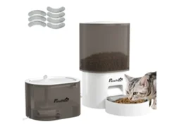 Conjunto de alimentador automático e bebedouro silencioso para cães e gatos com controle por aplicativo (1 a 10 alimentações por dia)