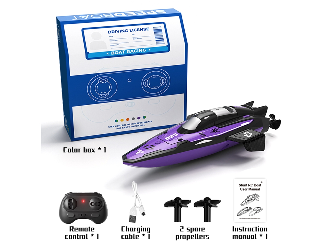 Barco De Controle Remoto 2.4g, À Prova D'água Recarregável Para Piscinas E Lagos, Brinquedo Mini Para Crianças E Adultos, Roxo