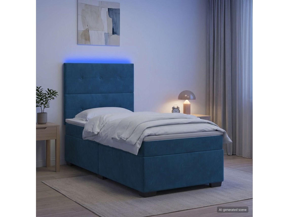 Vidaxl Cama Box Spring Com Colchão Azul 90 X 190 Cm Veludo
