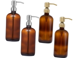 Conjunto De 4 Frascos Redondos Vazios Com Bomba Dosadora Para Shampoo Líquido.