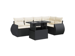 Conjunto Sofás de Jardim 6 Pcs com Almofadões Vime Pe Preto MAISON EXCLUSIVE (6 pcs)