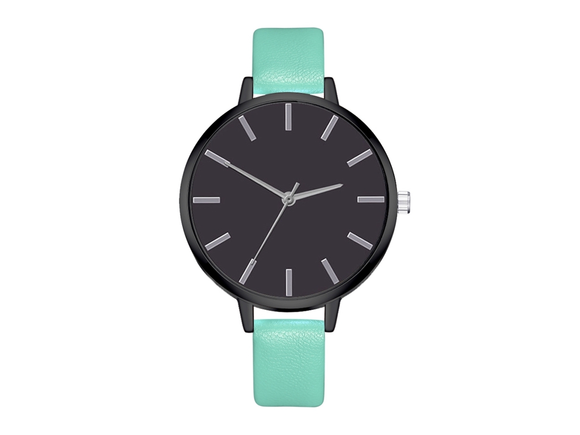 Relógio de Pulso Feminino de Quartzo com Pulseira de Couro Pu Estilo Simples Elegante Menta