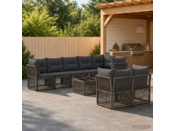 Vidaxl Conjunto De Sofá De Jardim 9 Unid. Cinzento Vime Pe