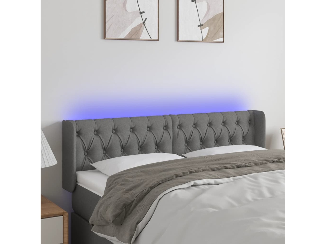 Cabeceira Cama C/ Luzes Led Tecido 163x16x78/88cm Cinza-escuro