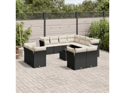 12 Pcs Conjunto De Sofá Jardim C/ Almofadões Vime Pe Preto Dkd Home Decor