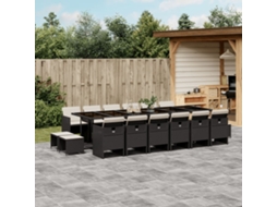 17 Pcs Conjunto De Jantar P/ Jardim C/ Almofadões Vime Pe Preto Dkd Home Decor