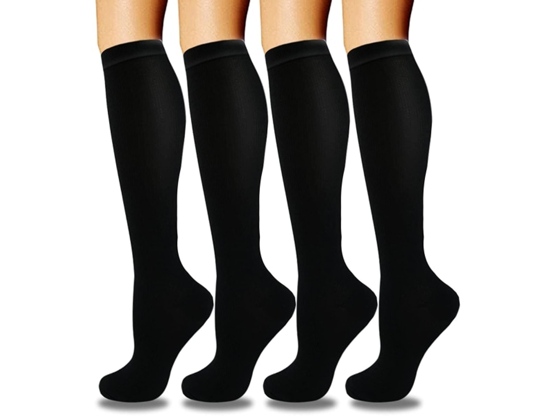 Conjunto Com 4 Pares De Meias De Compressão Pretas, Para Homens E Mulheres