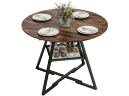 Mesa Redonda Para Quatro Pessoas, Diâmetro 100x76 Cm Para Cozinha, Amplo Tampo Com Prateleira, Castanho Rústico