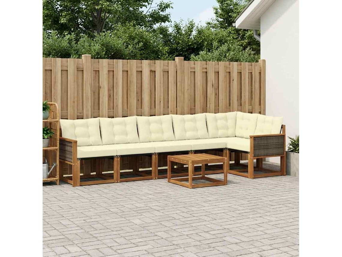 Vidaxl Conjunto De Sofás Para Exterior 7 Pcs Natural E Creme