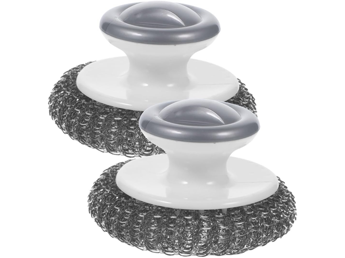 Conjunto De 2 Escovas Lavar Louça Em Aço Inoxidável Com Cabo