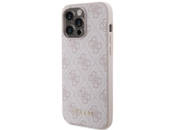 Capa Logótipo Dourado para iPhone 15 Pro Max GUESS Rígida Rosa