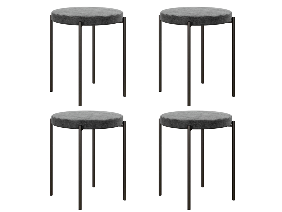 Conjunto 4 Banquetas Estofadas Empilháveis Estrutura De Aço Cinza