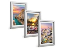 Galeria De Pinturas Muraispaisagens Costeiras, Pôr Do Sol Moldura Prateada Fotos Para O Escritório Espelharte (3 Peças 20x30 Cm)