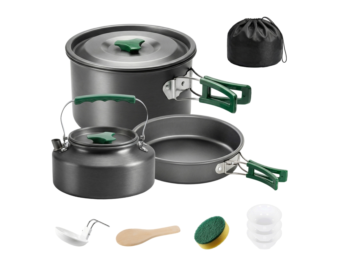 Kit De Utensílios De Cozinha Para Camping Com 11 Peças, Cinza, Compacta