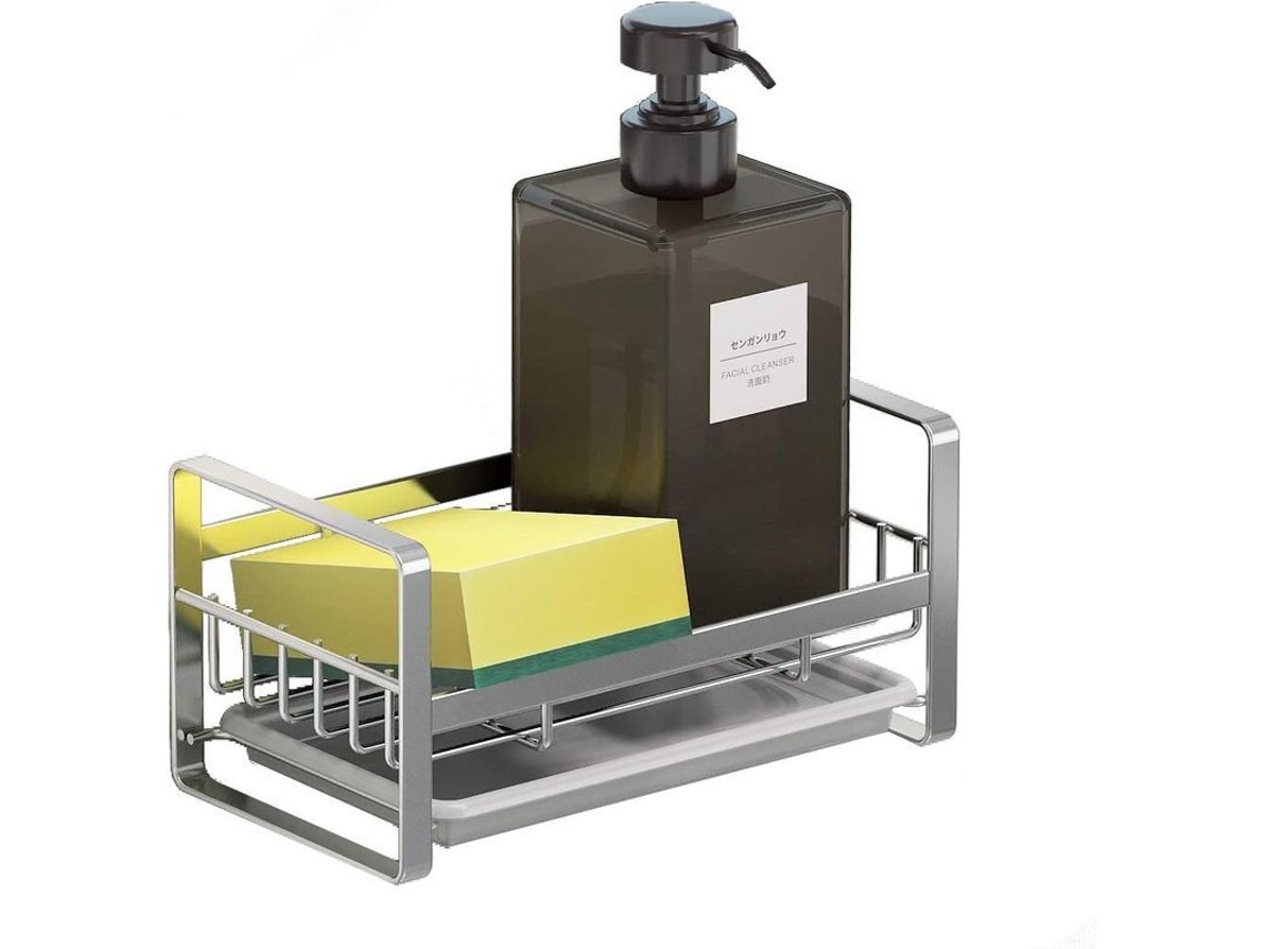 Organizador de Pia Nova Line para Esponja, Sabão e Escova, Aço Inox SUS 304, com Bandeja de Drenagem | S/MARCA