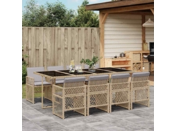 Vidaxl 9 Pcs Conjunto de Jantar P/ Jardim com Almofadões Vime Pe Bege